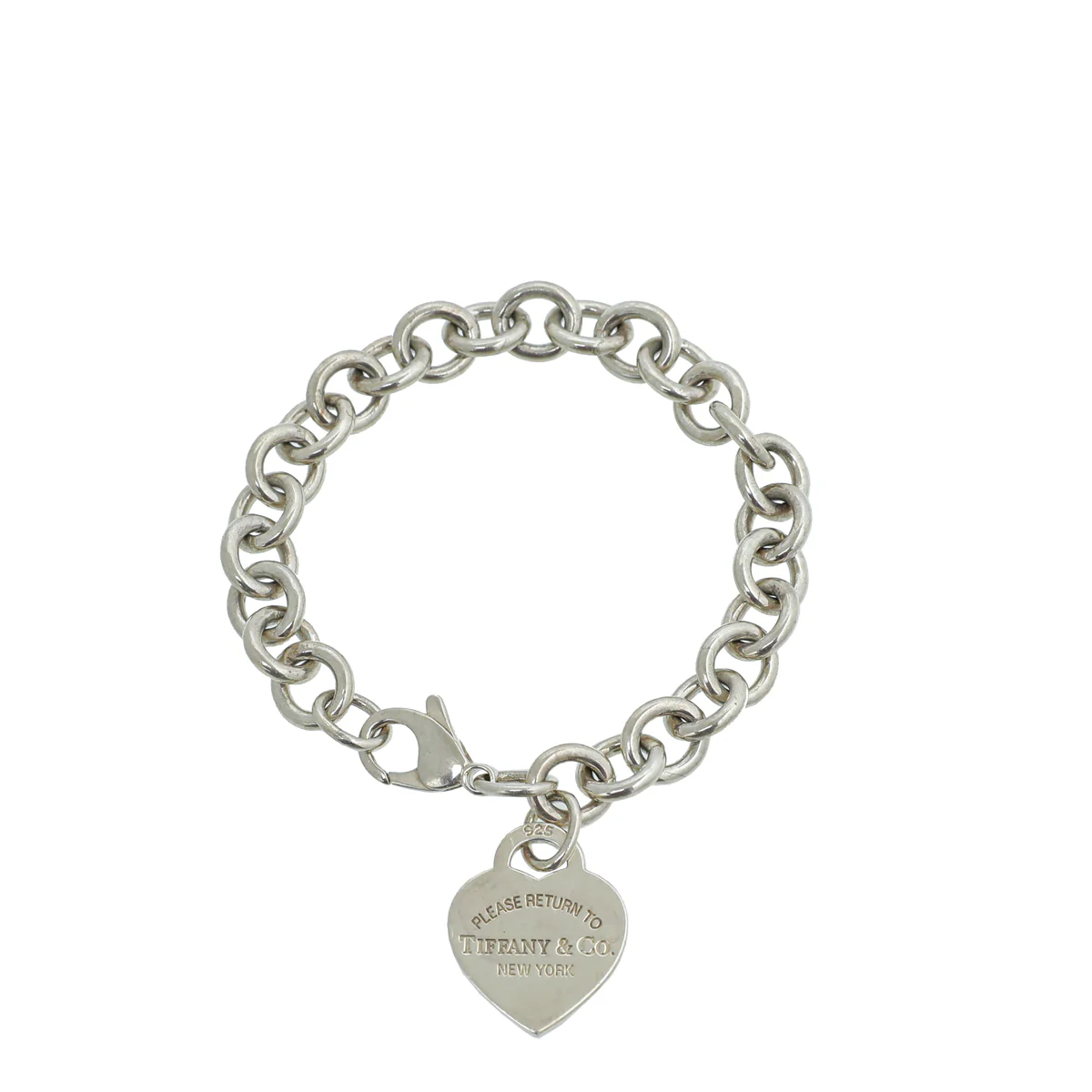 Tiffany & Co Sterling Silver Chain Link Heart Tag Charm Bracelet
