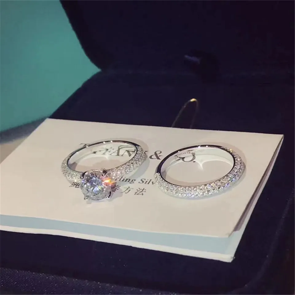 Tiffany Narrow Double Rings Set Paved Crystals 2021 Hot Selling