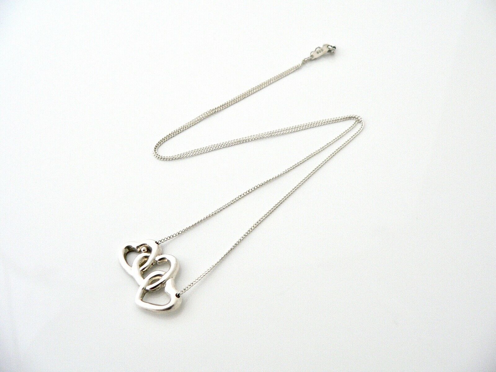 Tiffany & Co Silver Triple Heart Necklace Pendant 17.9 inch Chain Rare Gift Love