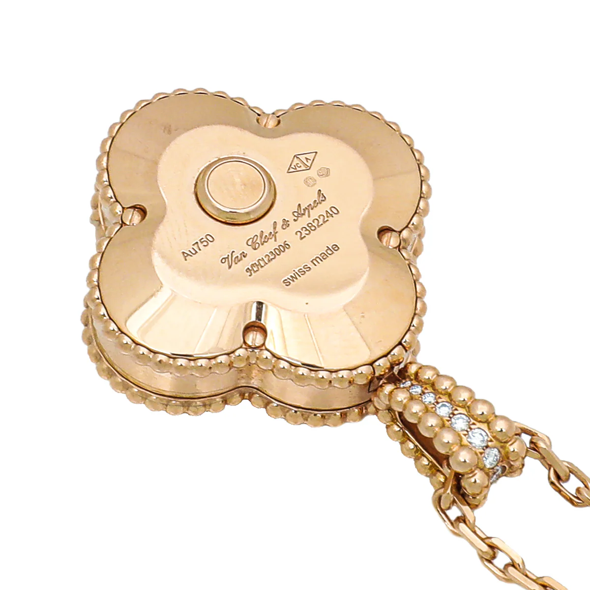 Van Cleef & Arpels 18K Pink Gold Diamonds Alhambra Secret Quartz Pendant Watch