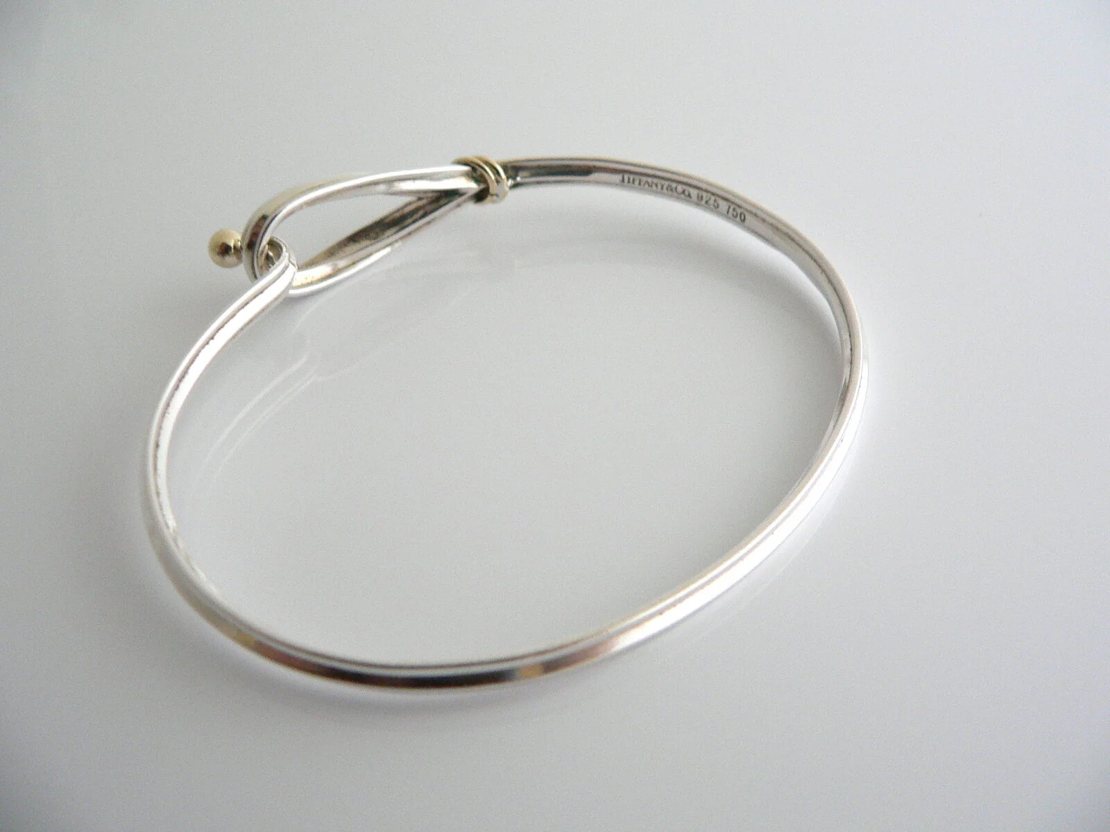 Tiffany & Co Hook & Eye Bangle Silver 18K Gold Loop Love Bracelet Gift T and Co