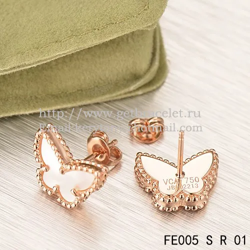 Van Cleef & Arpels Sweet Alhambra Butterfly Earrings Pink Gold With White Mother Of Pearl