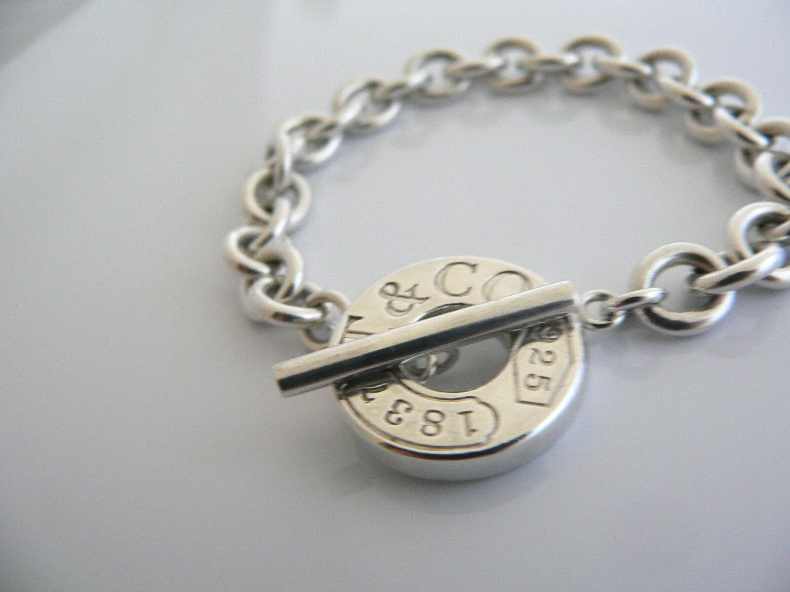 Tiffany & Co Silver 1837 Circle Toggle Clasp Charm Bracelet Bangle Gift Love