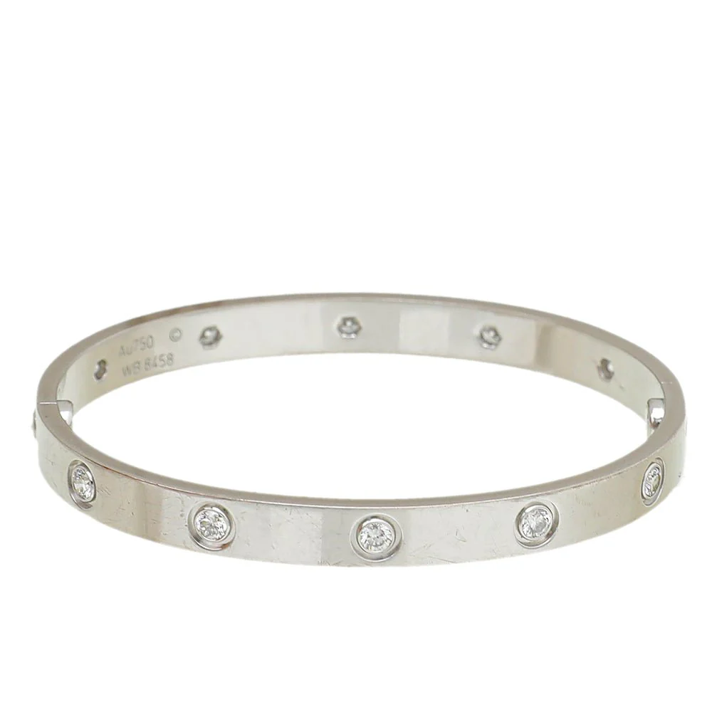 Cartier 18K White Gold 10 Diamond Love Bracelet 17
