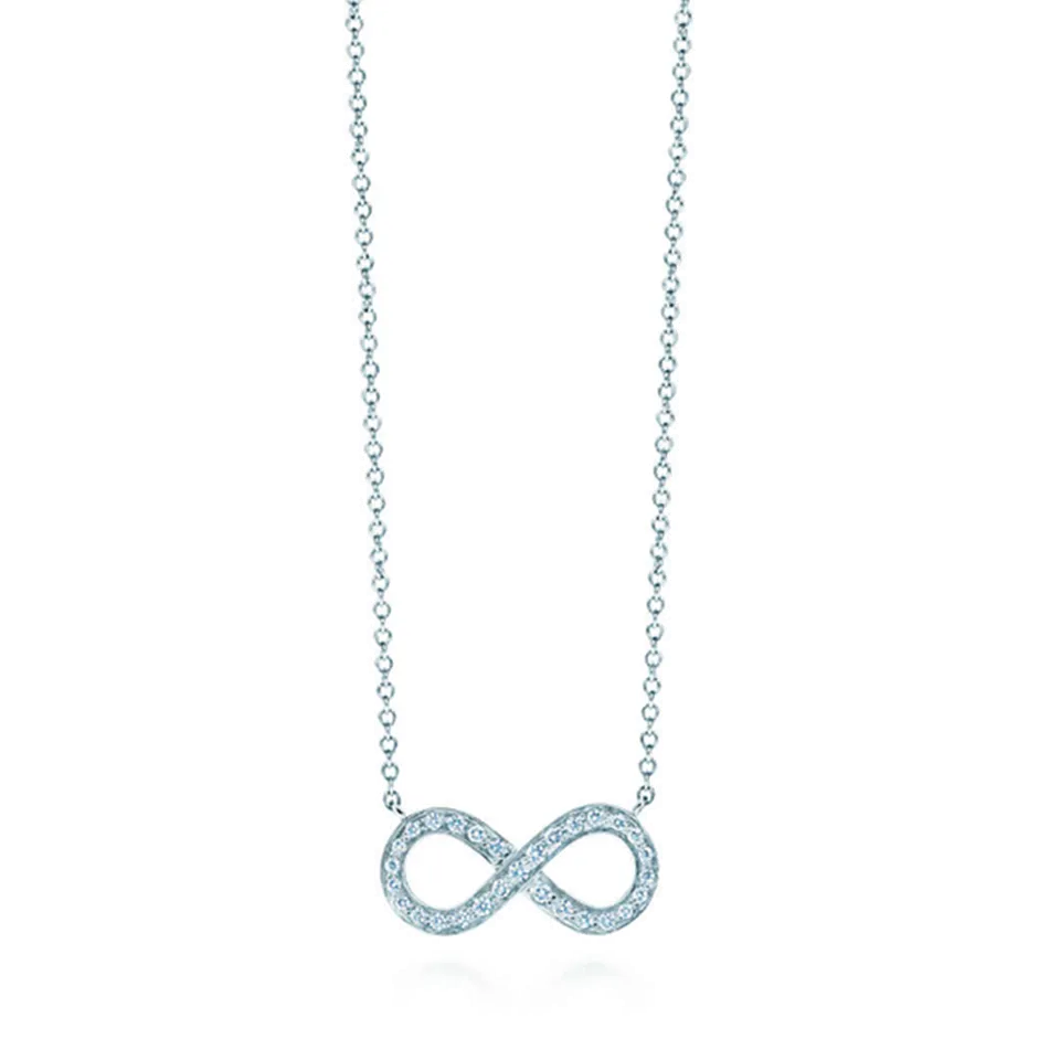 Tiffany Infinity Pendant Chain Necklace Diamonds Sterling Silver Christmas Gift Fashion Jewelry