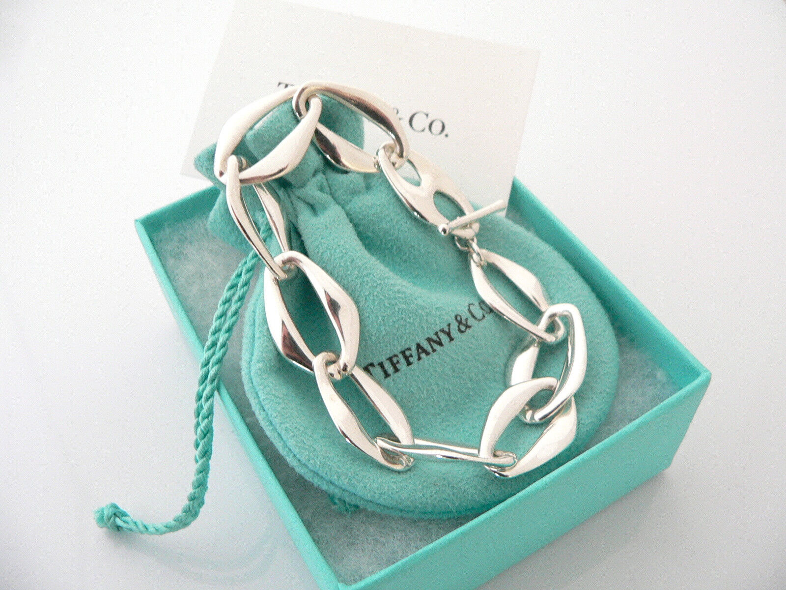 Tiffany & Co Silver Peretti Aegean Bracelet Bangle Link Chain Gift Box Pouch Art