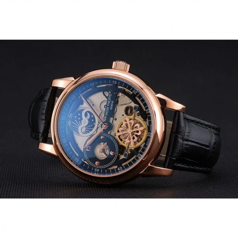 Dual Time Moonphase Tourbillon Black Skeletonised Dial 44 mm, Rose Gold Plated