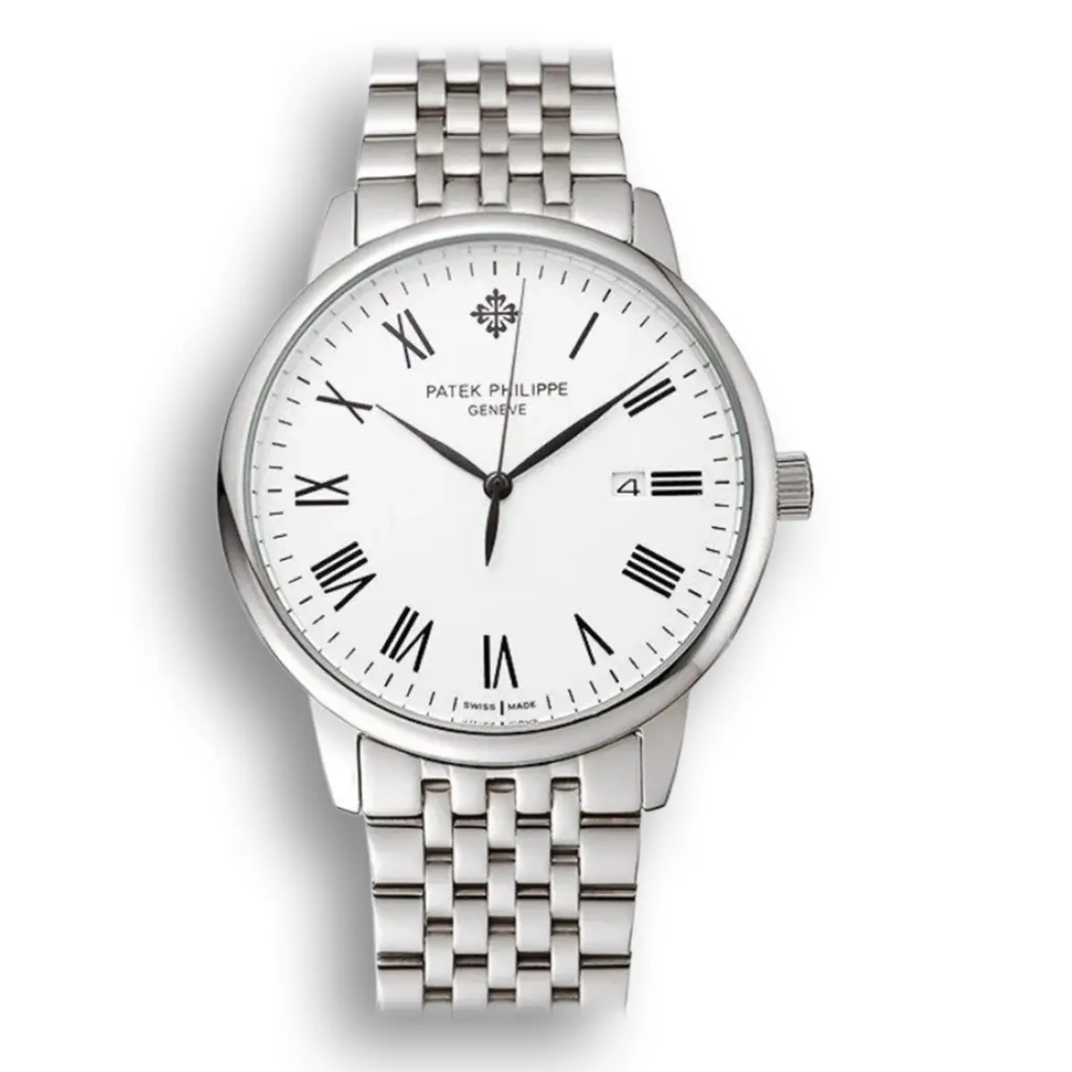 Calatrava Dial White 40 mm, Stainless Steel