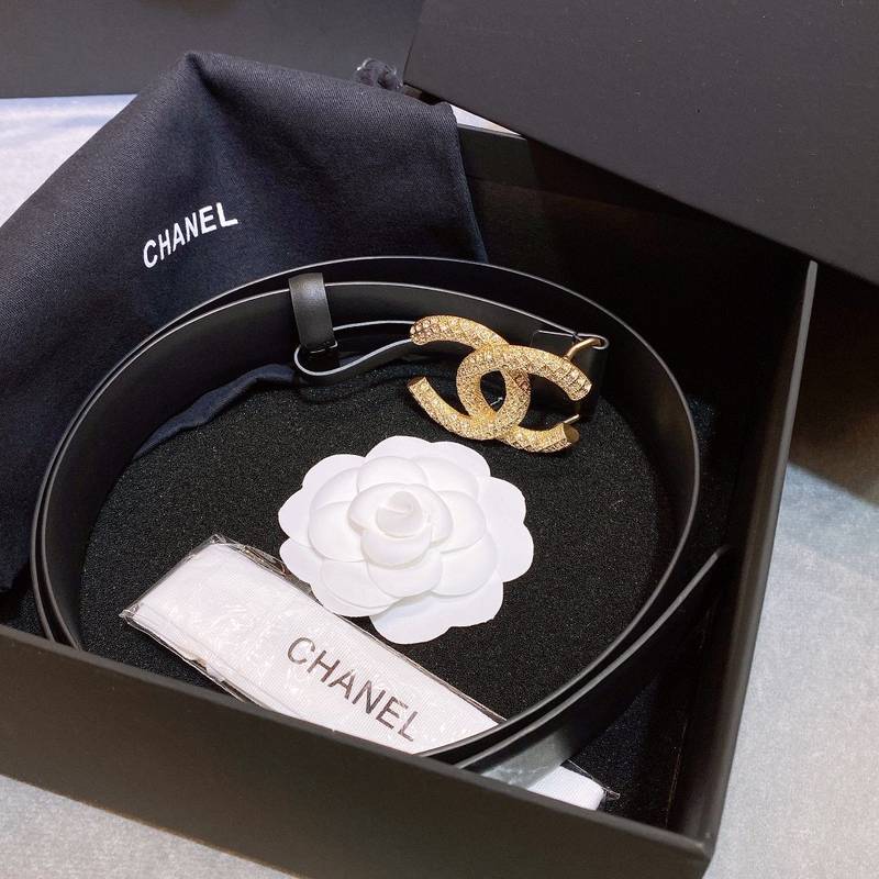 Chanel Belt With Beaded Buckle Black Gold-Toned Metal and Strass Women Belt 30MM