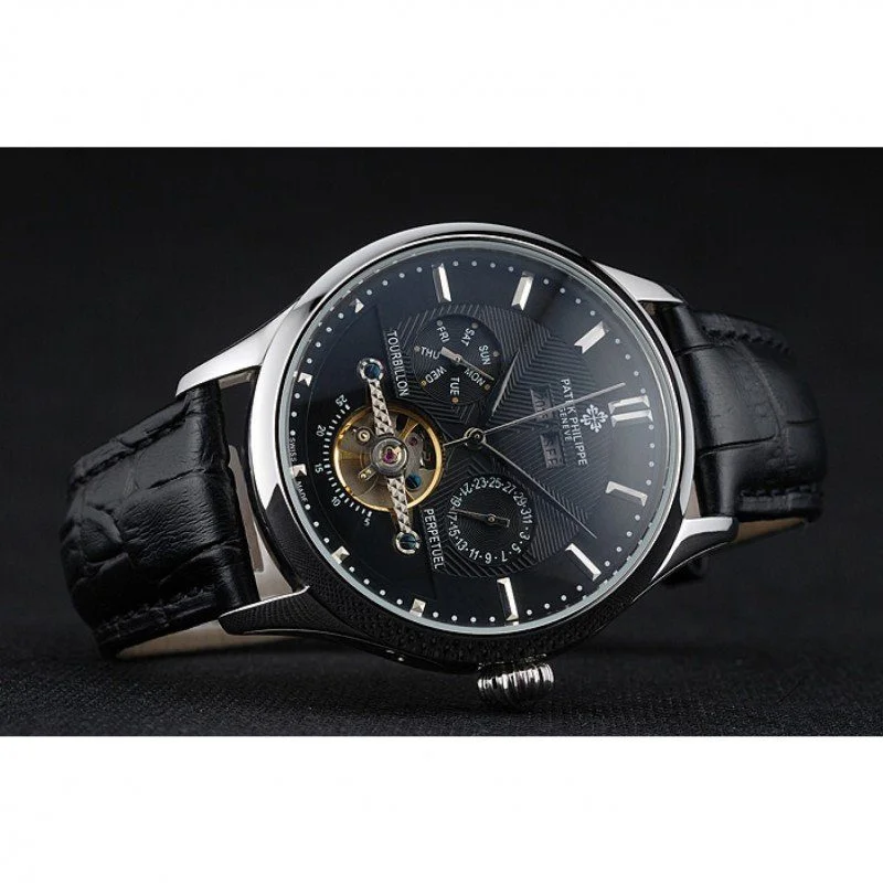 Day Date Tourbillon Dial Black 45 mm, Stainless Steel