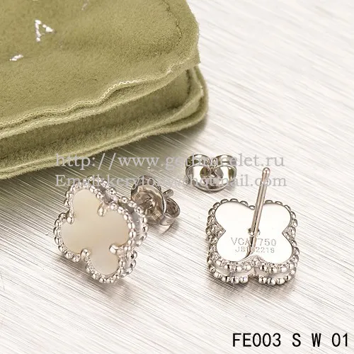 Van Cleef & Arpels Sweet Alhambra Earrings White Gold With White Mother Of Pearl
