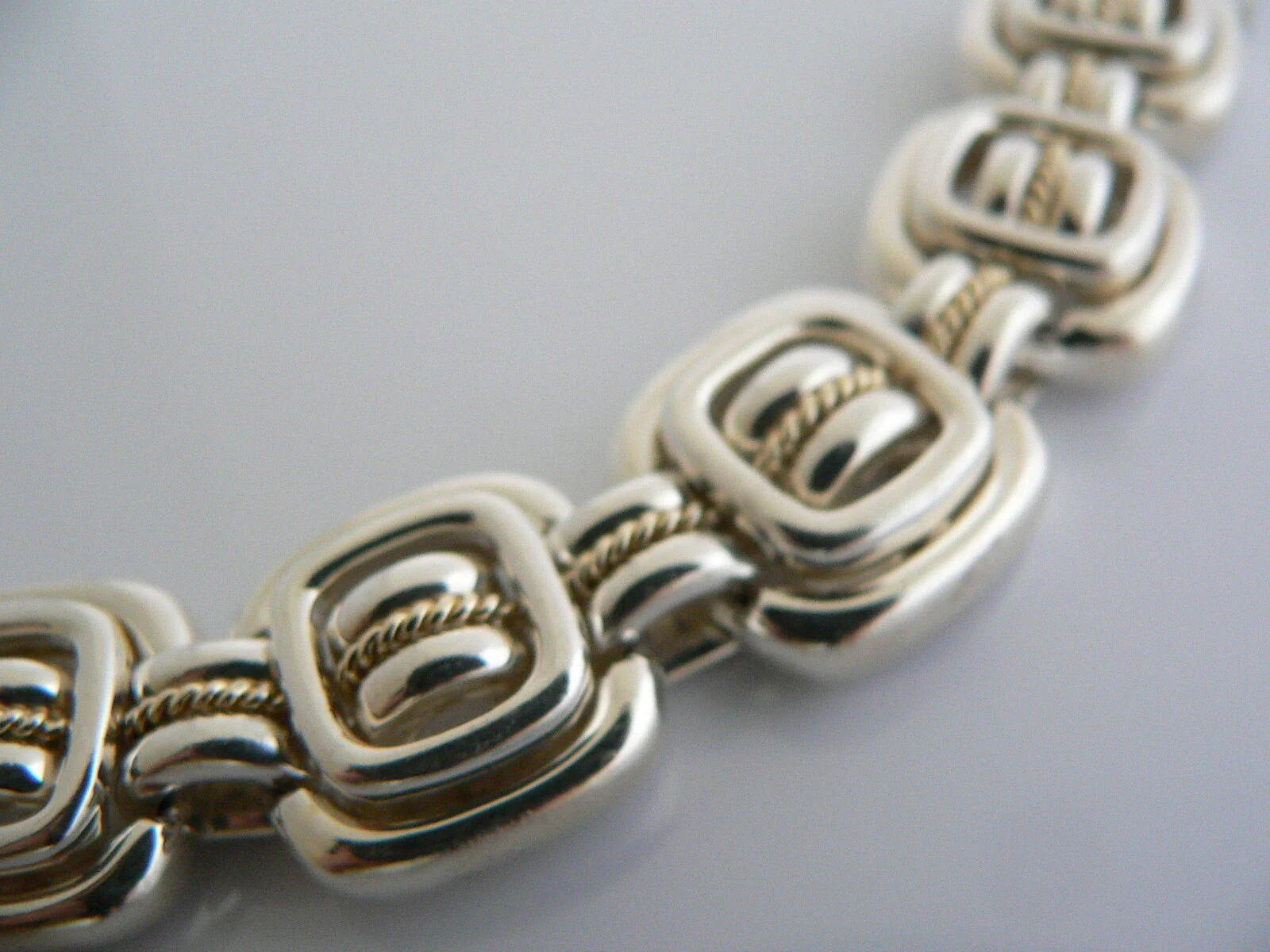 Tiffany & Co Silver 18K Gold Rope Square Bracelet Bangle Gift Statement Love Art