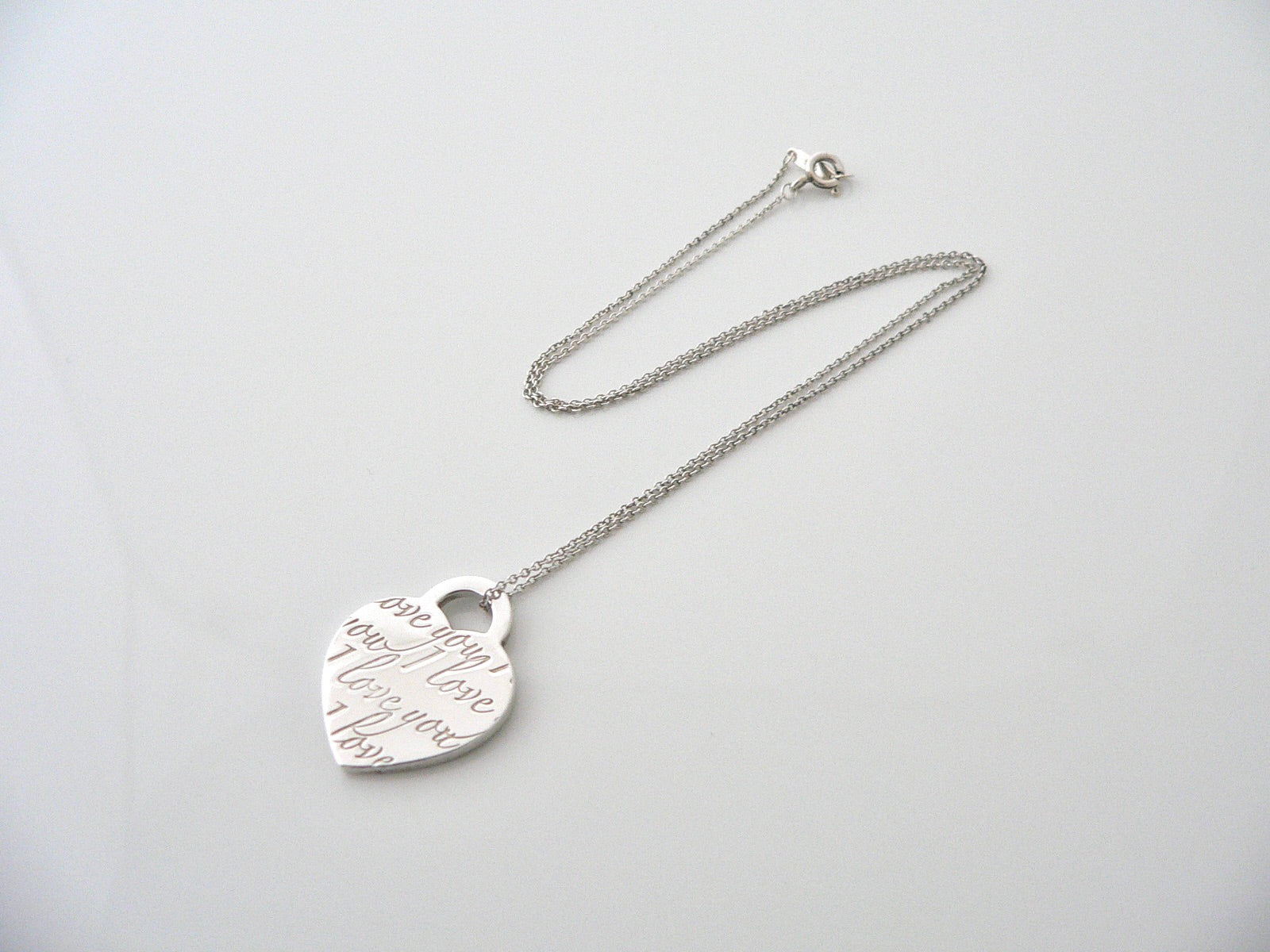 Tiffany & Co Silver Heart I Love You Necklace Pendant Charm Chain Medium Gift
