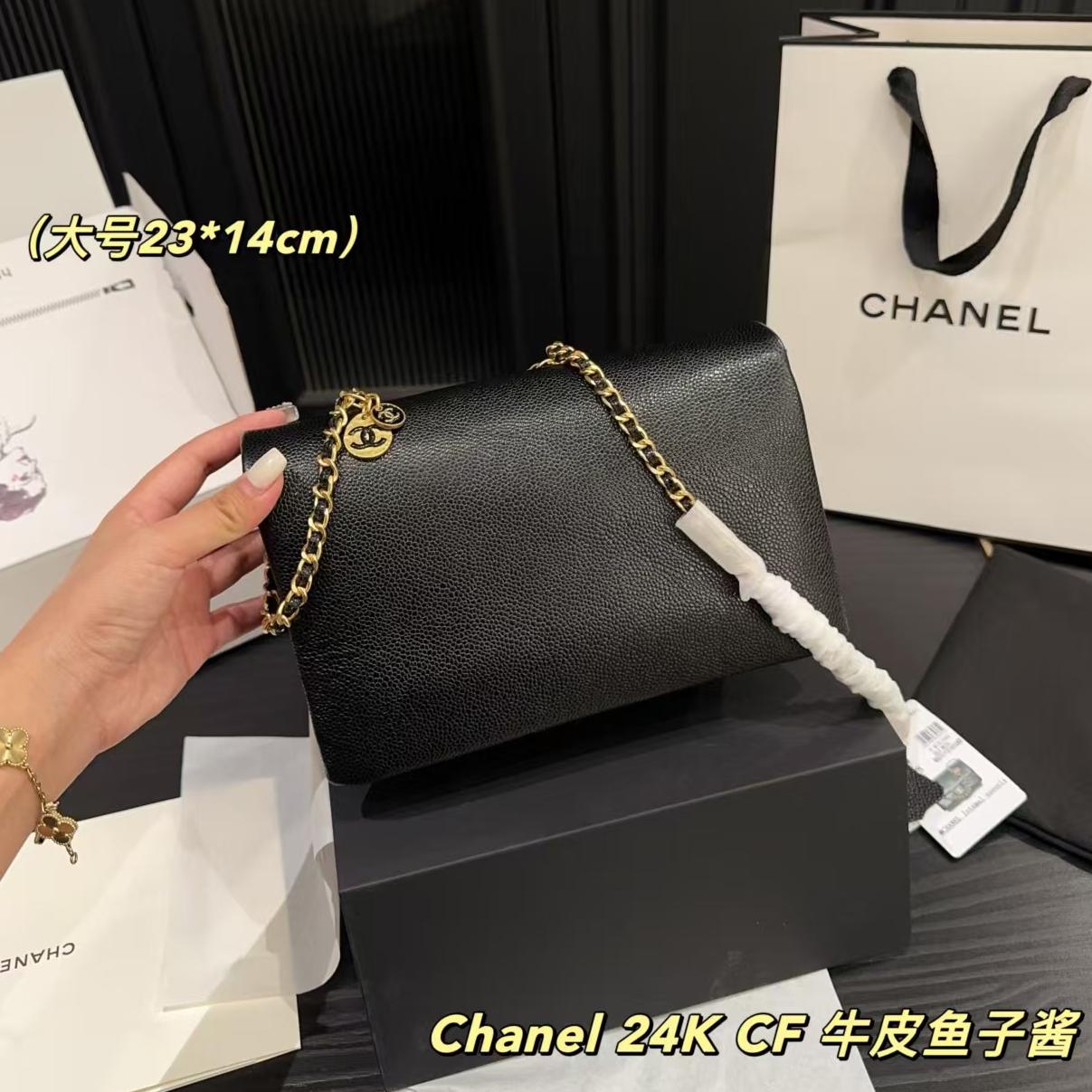 Chanel  Grained Calfskin Medium Classic Pure Double Flap Black（7A）