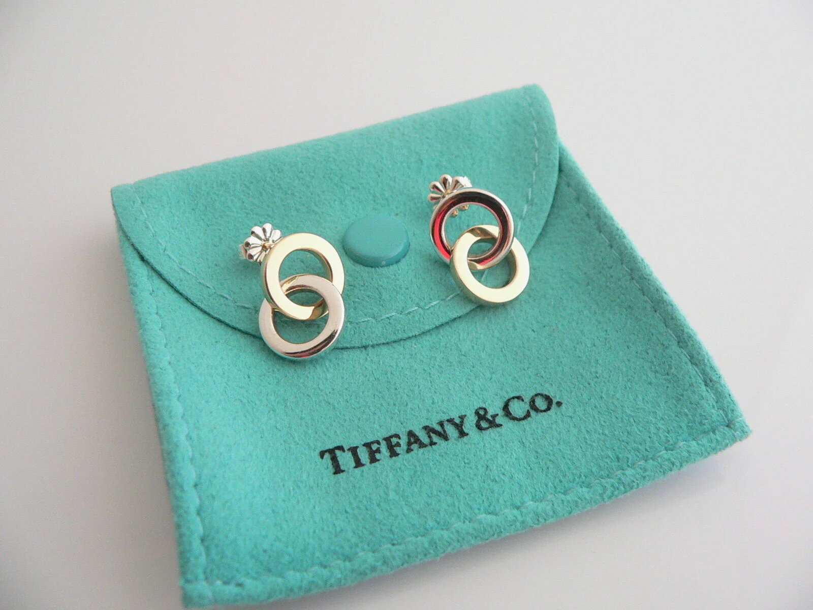 Tiffany & Co Silver 18K Gold Circles Dangling Dangle Earrings Gift Pouch Love