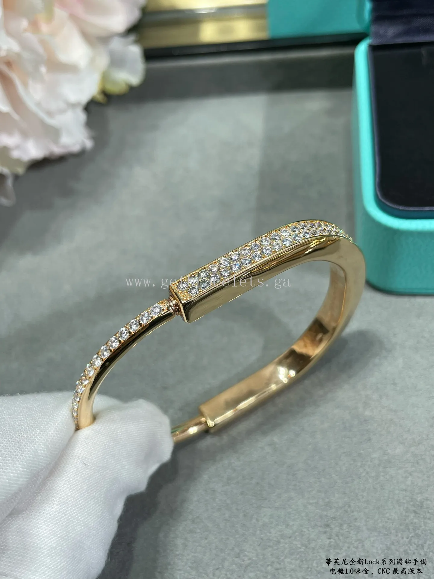 Tiffany Lock Bangle in White Gold/Rose Gold/Yellow Gold with Pave Diamond
