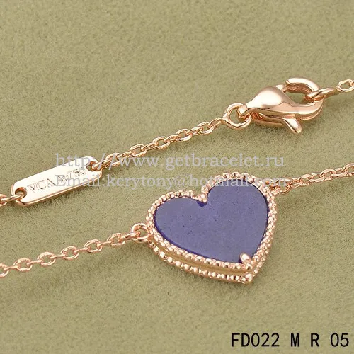 Van Cleef Arpels Sweet Alhambra Heart Pendant Pink Gold With Lapis Stone Mother Of Pearl