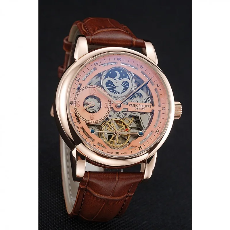 Dual Time Moonphase Tourbillon Silver Skeletonised Dial 44 mm, Rose Gold Plated