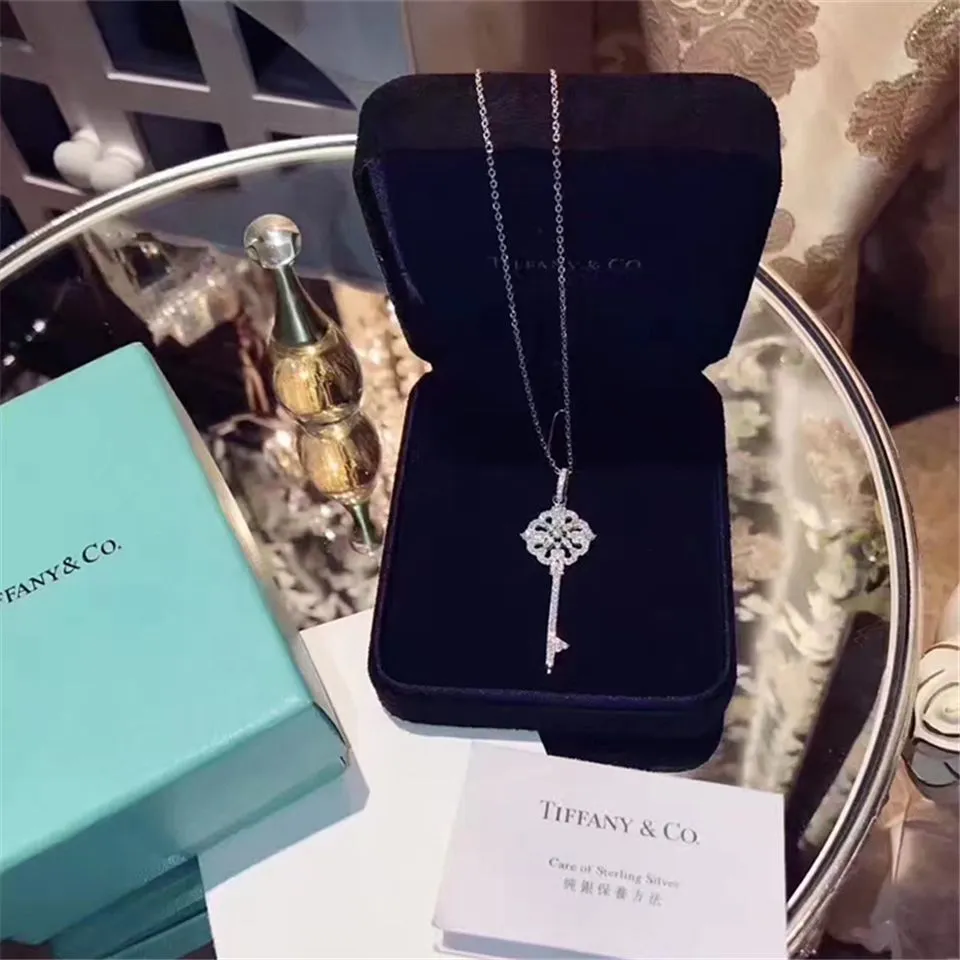 Tiffany Keys Hollow Floral Key Pendant Necklace For Women UK Sale Online