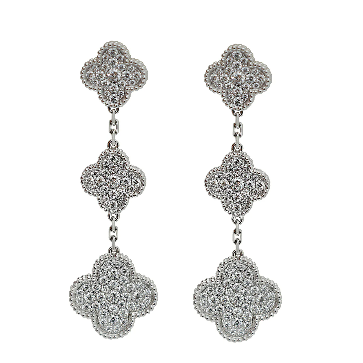 Van Cleef & Arpels 18K White Gold Diamonds Magic Alhambra 3 Motifs Earrings