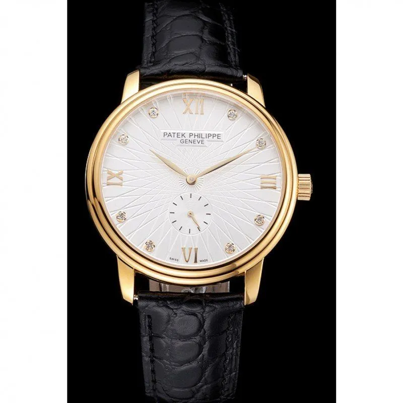 Calatrava White Embossed Dial White 41 mm, Yellow Gold Plated