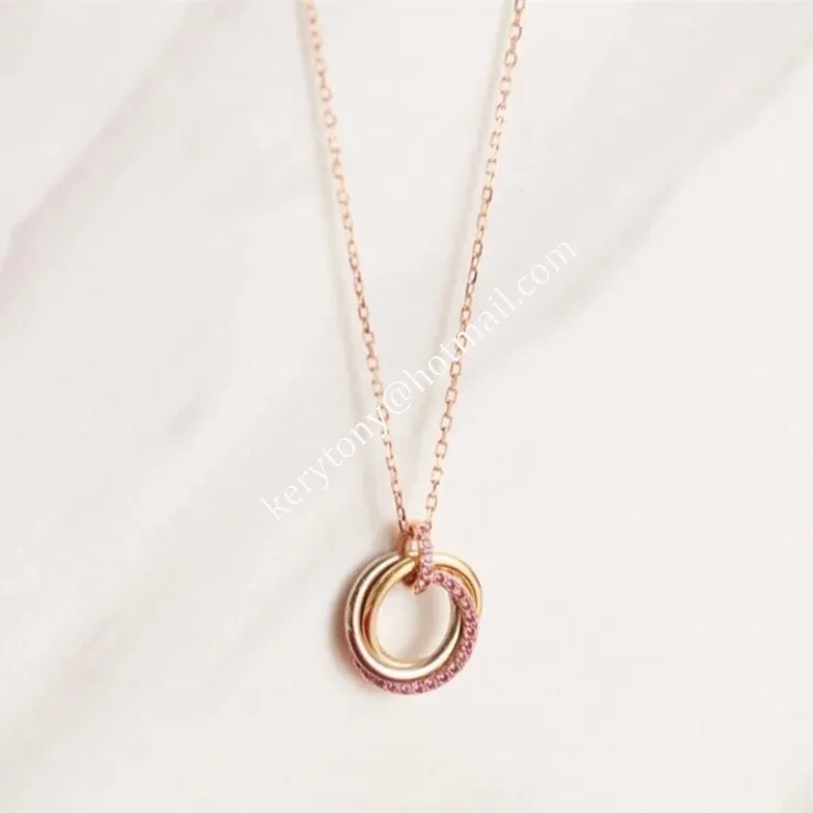 Women Fashion Jewellery Cartier Trinity Necklace White Gold/Yellow Gold with Pink Diamonds Online Sale