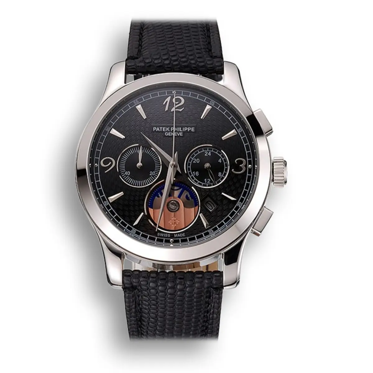 Chronograph Guilloche Dial Black 43 mm, Stainless Steel