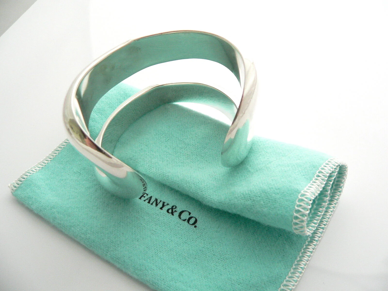 Tiffany & Co Silver Peretti Double Open Center Cuff Bangle Bracelet Gift Love