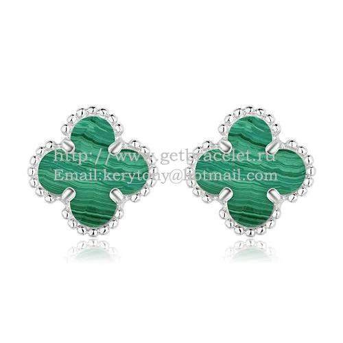 Van Cleef & Arpels Sweet Alhambra Earrings White Gold With Malachite Mother Of Pearl