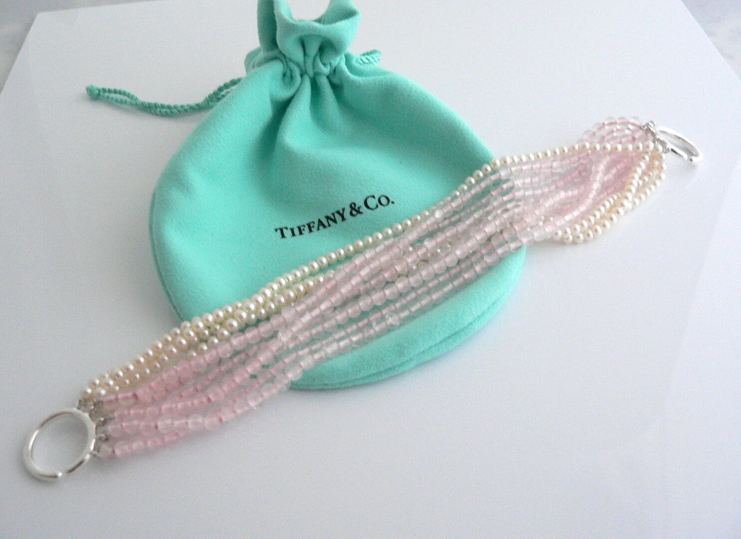 Tiffany & Co Pearl Bracelet Torsade Multi Strand Bangle Chain Love Gift Pouch