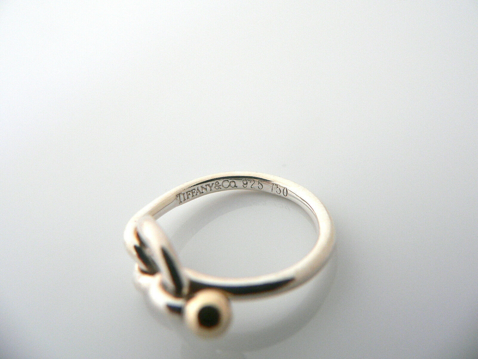 Tiffany & Co Silver 18K Gold Love Knot Ring Band Sz 5.75 Gift love Statement