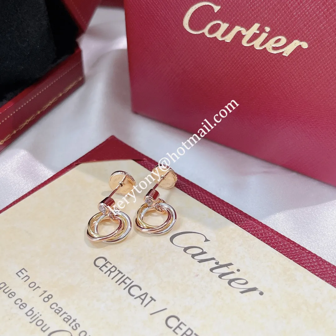 Popular Party Style Cartier Trinity Earrings White Gold/Yellow God/Rose Gold with Diamonds B8043200 For Sale