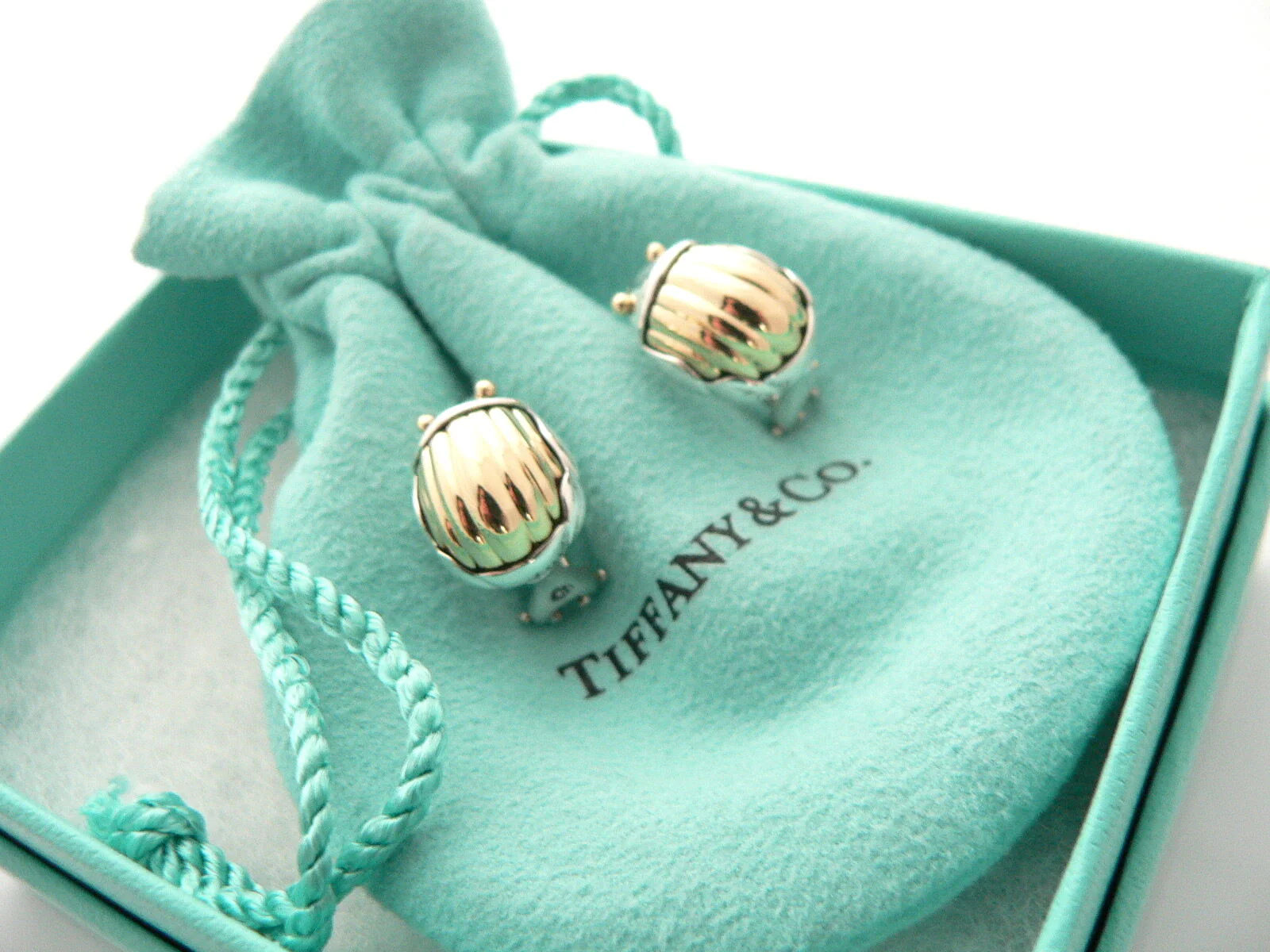 Tiffany & Co Scarab Earrings Silver 18K Gold Bug Beetle Love Gift Pouch Box Art