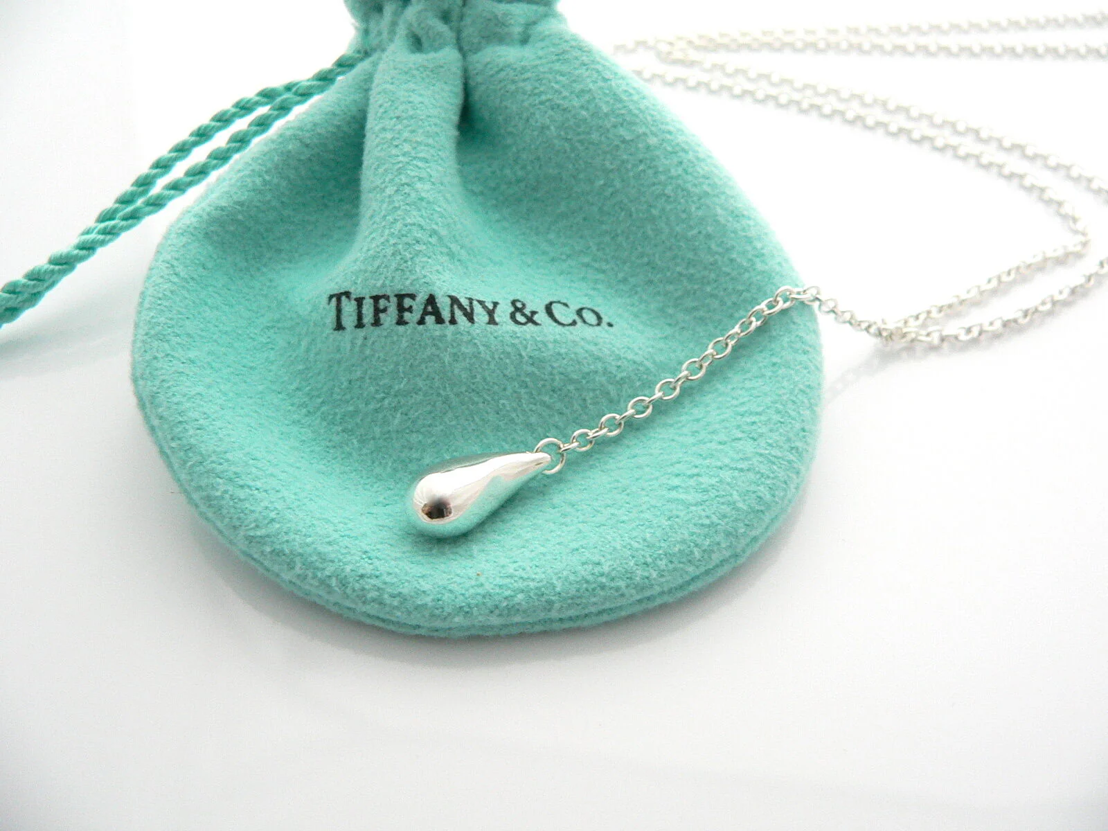 Tiffany & Co Silver Peretti Teardrop Lariat Necklace Pendant Chain Charm Gift
