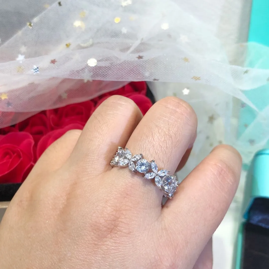 Copy Tiffany Victoria High End White Gold Alternating Ring Female Diamonds Hot Selling