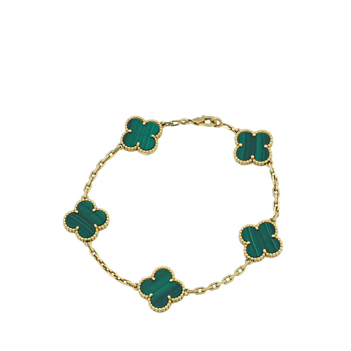 Van Cleef & Arpels 18K Yellow Gold 5 Motifs Malachite Vintage Alhambra Bracelet