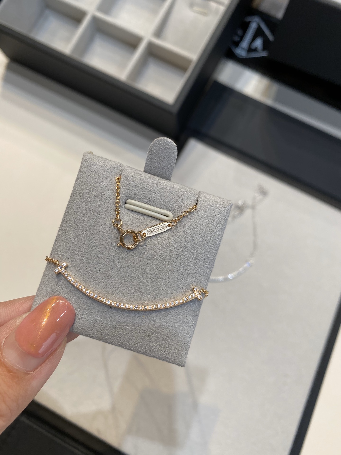 Fake Tiffany T Smile Pendant, White Gold & Rose Gold & Gold