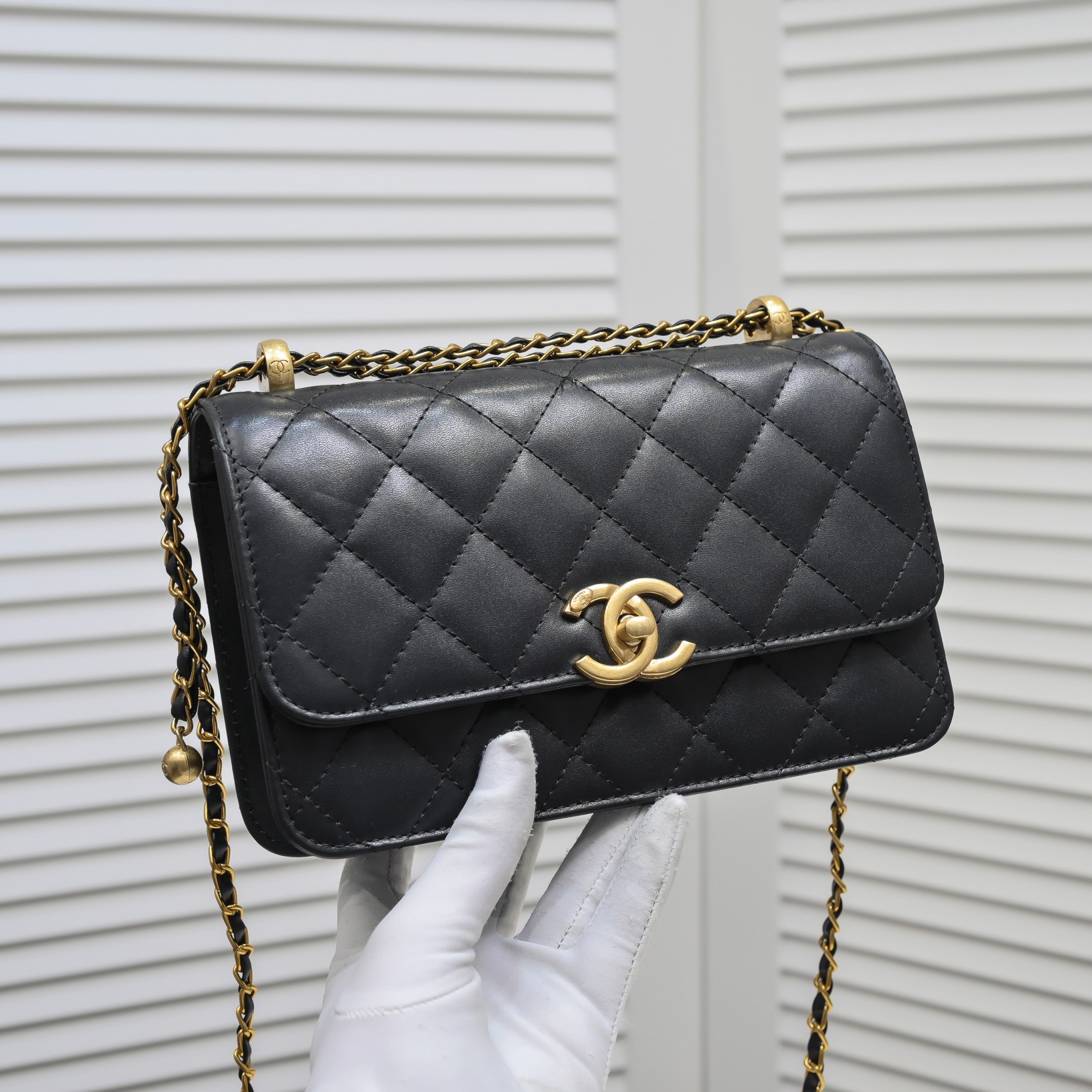 Chanel WOC Double Gold Ball Chain Shoulder Bag Handbag