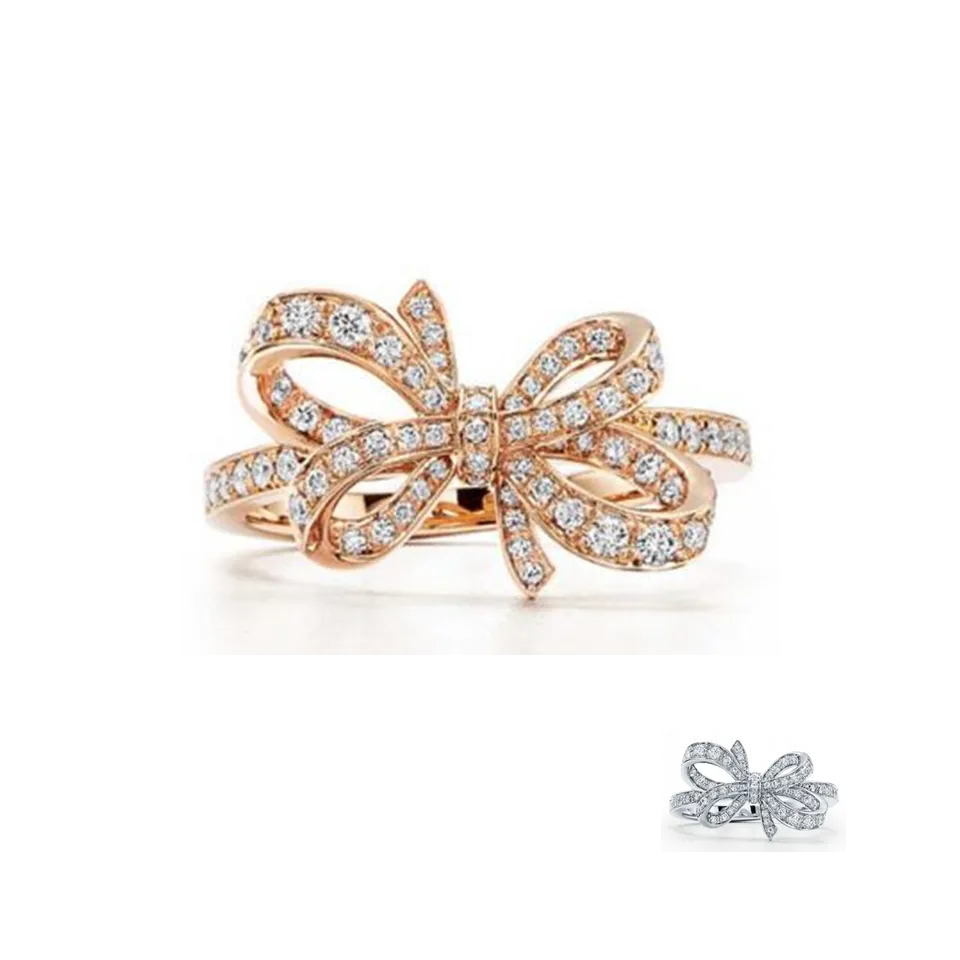 Tiffany Bow Copy Ribbon Ring Sterling Silver Diamonds Girls Gifts GRP09381/GRP09291