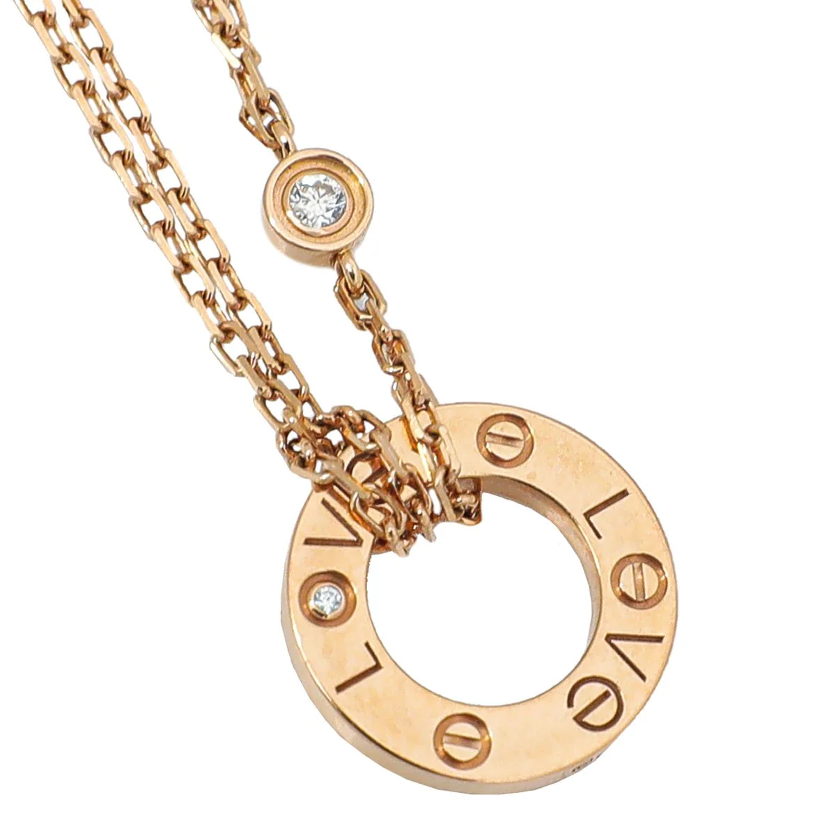 Cartier 18K Pink Gold Diamond Love Double Chain Bracelet