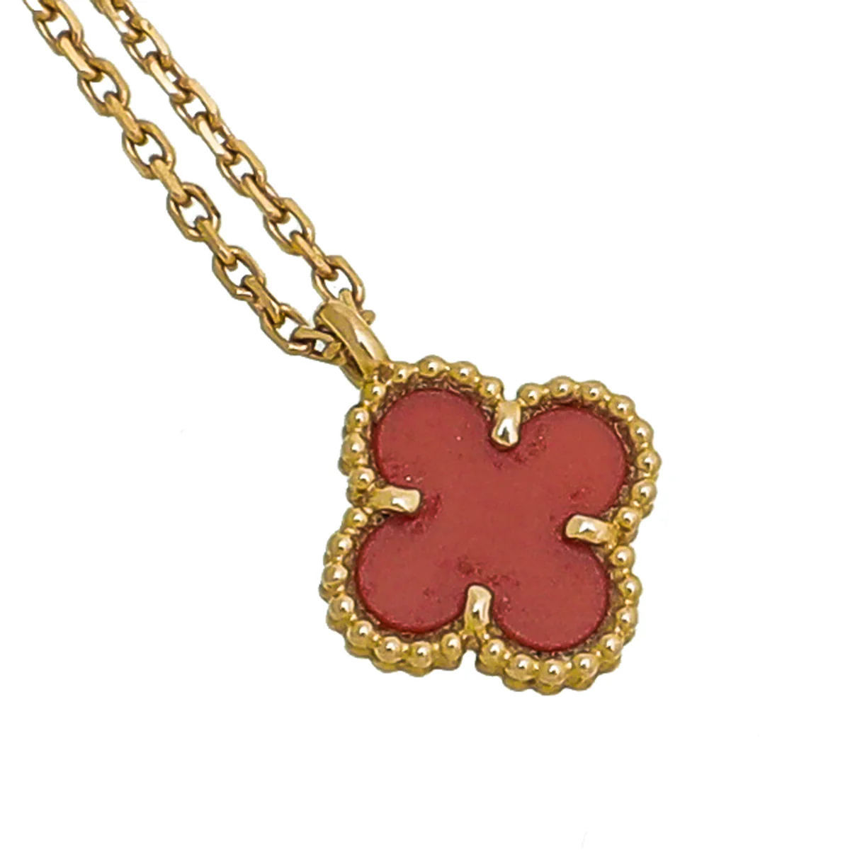 Van Cleef & Arpels 18K Rose Gold Carnelian Sweet Alhambra Pendant Necklace