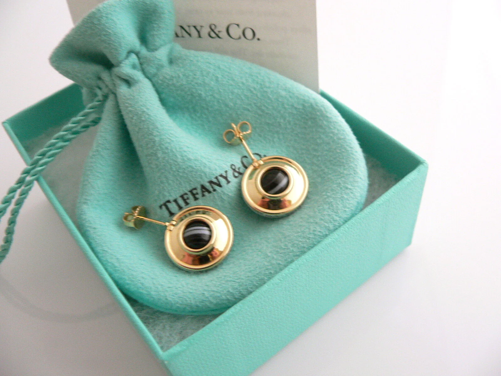 Tiffany & Co Silver 18K Gold Picasso Magic Disc Earrings Onyx Gift Love Pouch