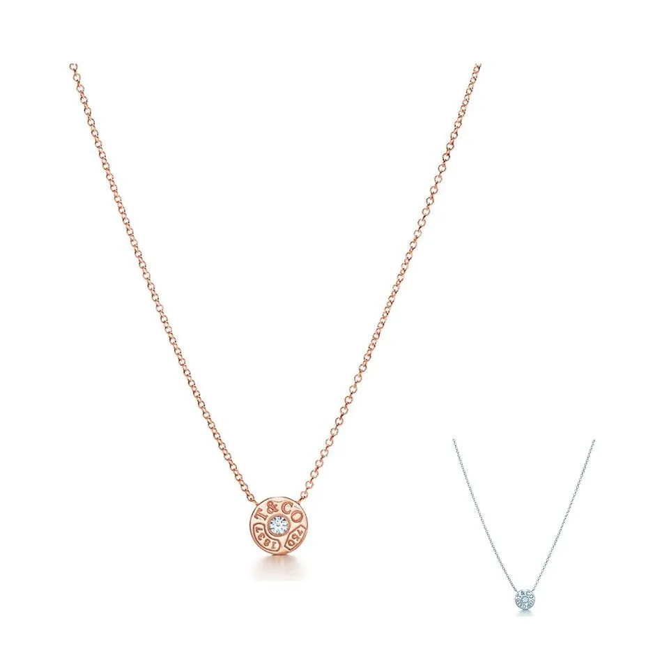 Tiffany 1837 Copy Circle Pendant With One Diamond Necklace Silver/ Rose Gold Gift For Girls 33285973/33286007
