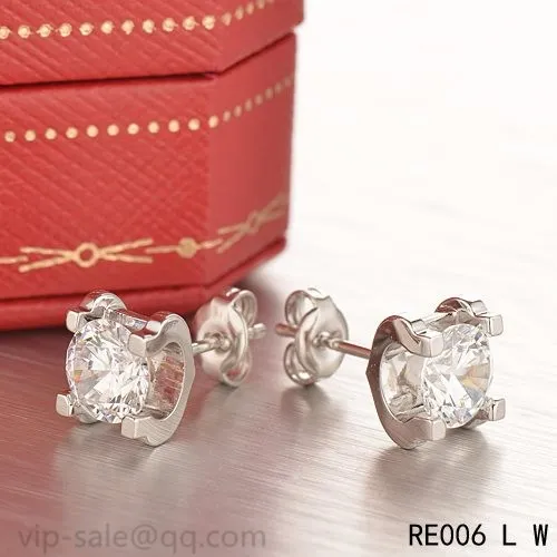 Cartier C DE Earrings in 18K White Gold With 1 Brilliant-Cut Diamond