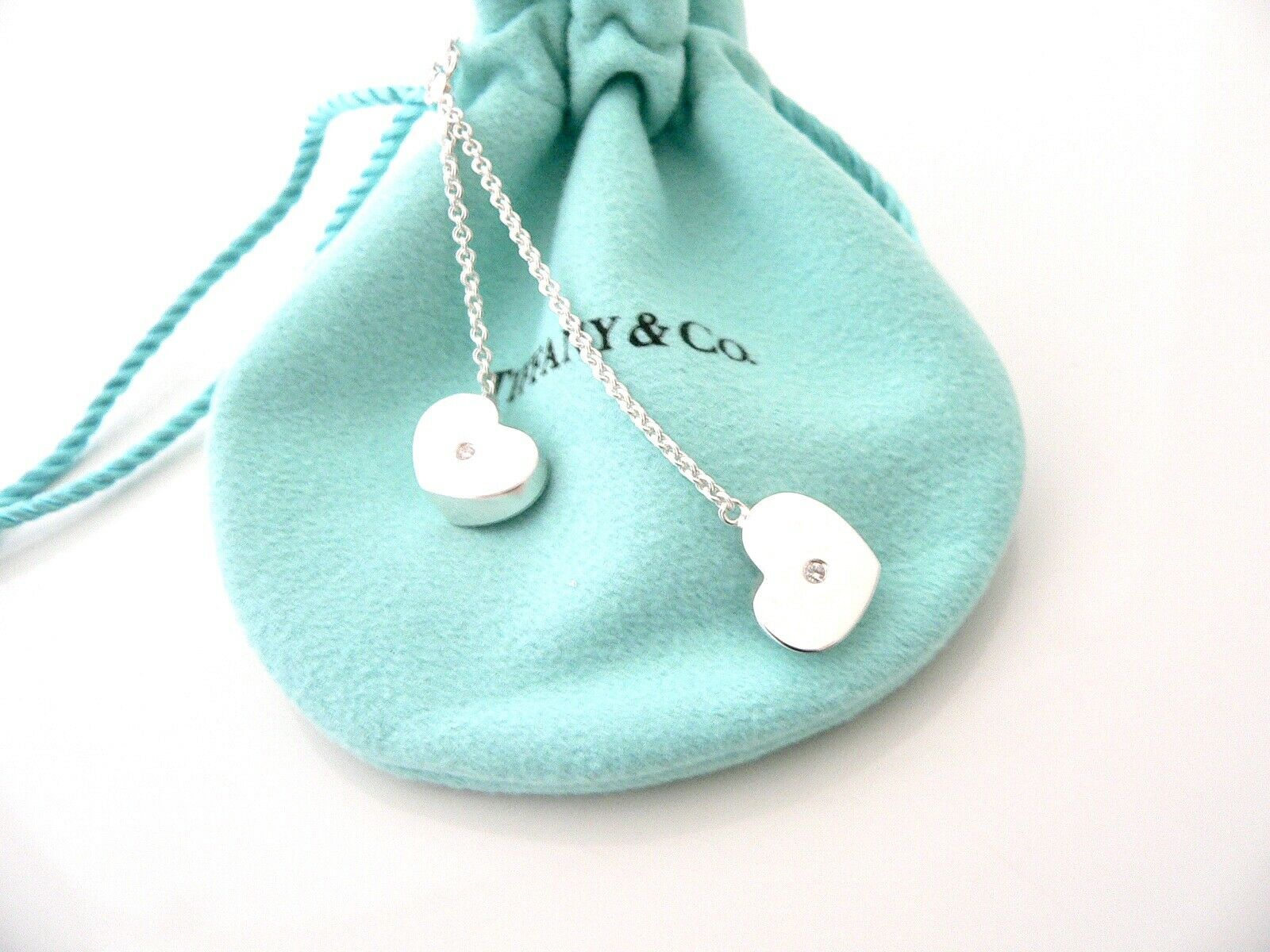 Tiffany & Co Diamond Modern Heart Dangle Necklace Pendant Charm Chain Pouch Love