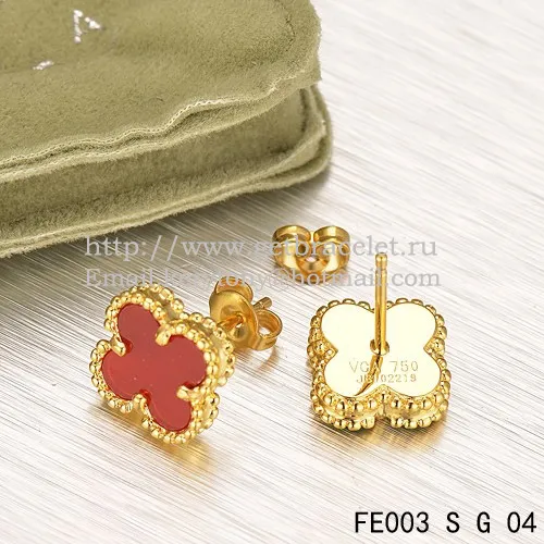 Van Cleef & Arpels Sweet Alhambra Earrings Yellow Gold With Carnelian Mother Of Pearl