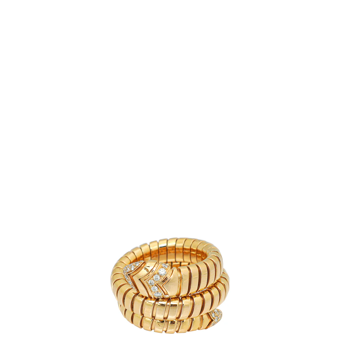 Bvlgari 18K Rose Gold Diamond Serpenti Tubogas Double Spiral Large Ring