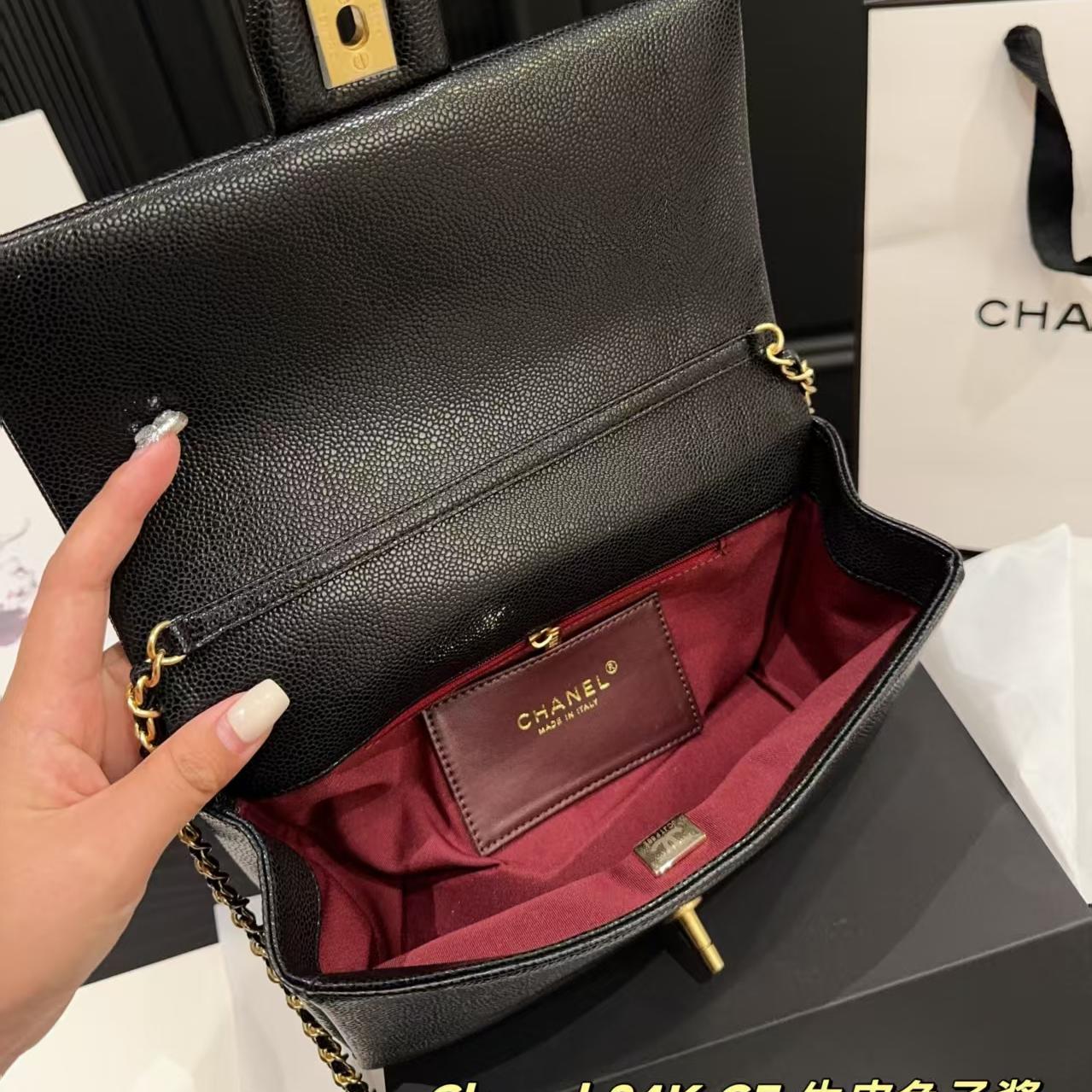 Chanel  Grained Calfskin Medium Classic Pure Double Flap Black（7A）