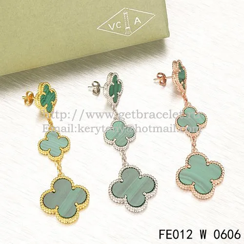 Van Cleef & Arpels Magic Alhambra 3 Motifs Earrings White Gold With Malachite