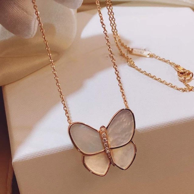 Van Cleef & Arpels Large Butterfly Necklace with Diamonds, Two Butterfly pendant